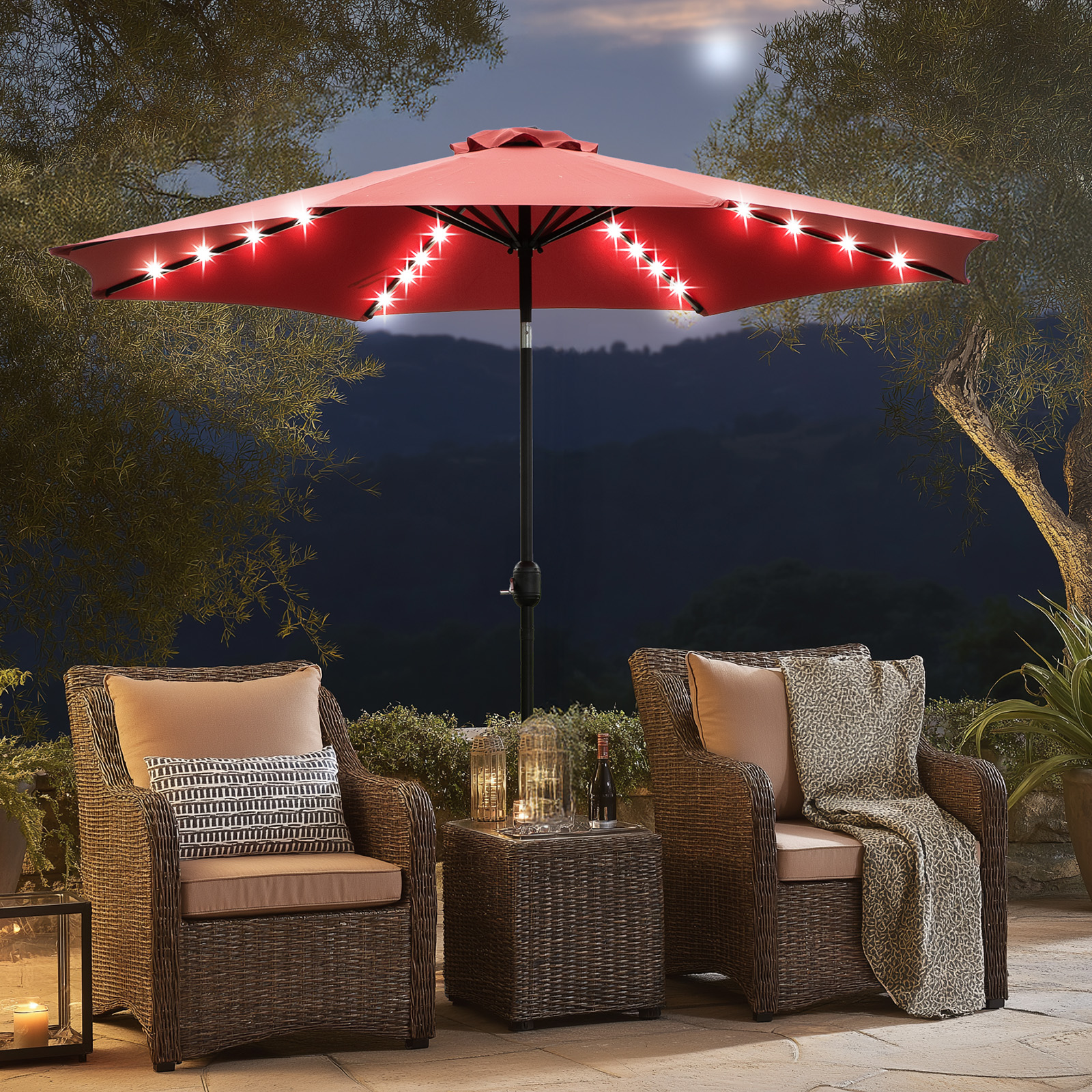 JHK 10FT Solar Patio Umbrella  - Garden Weather Station review and price