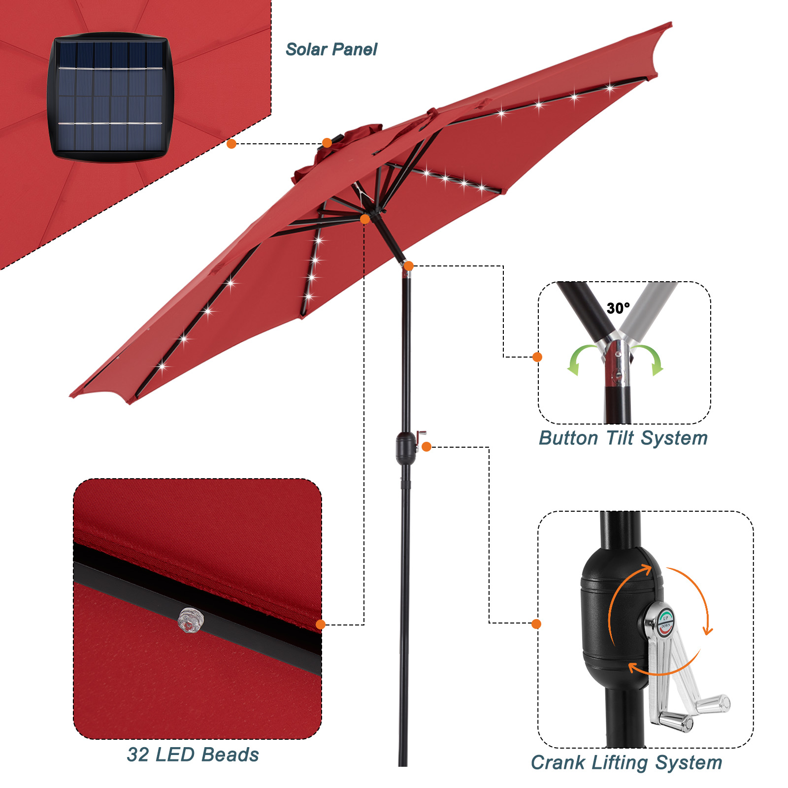 JHK 10FT Solar Patio Umbrella  - Garden Weather Station review and price